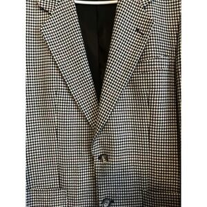 Vintage Halston Sport Coat Blazer Mens 40 Black Houndstooth Tweed USA 80s